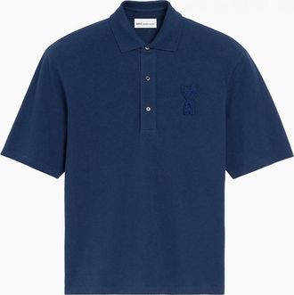 Ami Mens Boxy Fit Piquet Polo Navy - Size: 38