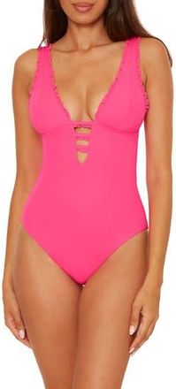 BECCA by Rebecca Virtue Frills Plunge One-Piece Swimsuit in Punch at Nordstrom Rack, Size Medium