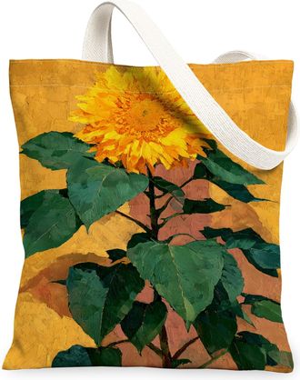 Generic Sunflower Canvas Tote Bags, Floral Plant Design Reusable Grocery Bags, Summer Vintage Lightweight Washable Shoulder Strap C, Yellow, 13x15 Inch