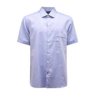 Carrel Short Sleeve Shirts, male, Blue, L, Camicia Cotton Shirt