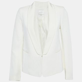 Sandro White Jacquard Shawl Collar Jacket