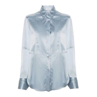Brunello Cucinelli Silk Satin Light Blue Shirt, Size XXL