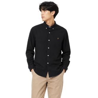 Farah Vintage Oxford-overhemd met lange mouwen en knoopsluiting voor heren (Zwart)