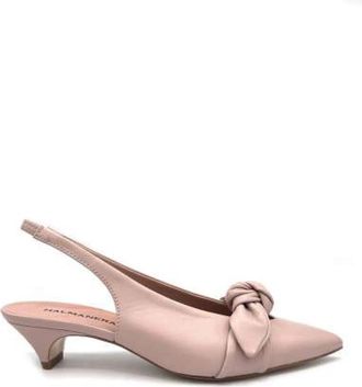 Halmanera Elastische Hiel Leren Slingback met Strik - Dames - Pumps - Beige - 36 EU - Leer - Schoenen