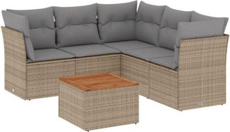 vidaXL Juego De Sof&aacute;s Jard&iacute;n Con Cojines Beige Mezcla 6 Pzas Rat&aacute;n Pe Vidaxl