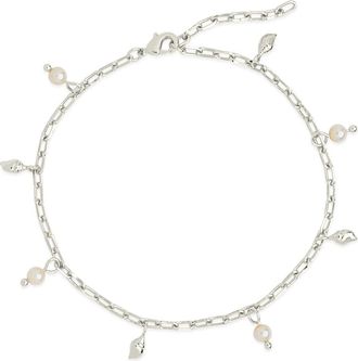Sterling Forever Beverly Pearl Shell Charm Anklet