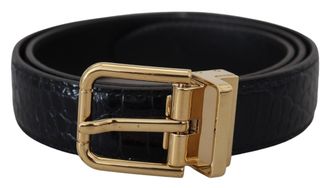 Dolce & Gabbana Crocodile Embossed Leather Belt - Black