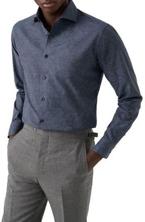 Eton Contemporary Fit Paisley M&eacute;lange Cotton Dress Shirt in Dark Blue at Nordstrom Rack, Size 14.5