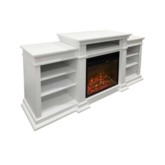Dmora Chimenea El&eacute;ctrica Dtaglialatel, Estufa El&eacute;ctrica, Hogar El&eacute;ctrico De Pared, Chimenea Moderna, Made In Italy, 179x48 H81 Cm, Blanco - Dmora