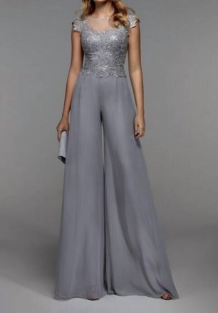 Alyce Paris Cap Sleeve Jumpsuit In Silver