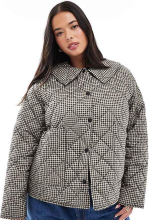 Only ONLY Curve - Giacca trapuntata nera a quadretti-Nero