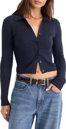 Good American The Ladder Rib Cardigan in Midnight Blue at Nordstrom, Size X-Large