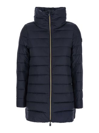 Save The Duck Lydia Blue Down Jacket With High Neck And Logo Patch On The Sleeve In Tech Fabric Woman