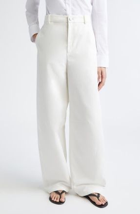 Nellie Partow Barrow High Waist Cotton Barrel Leg Pants in Ivory at Nordstrom, Size 12