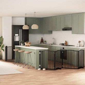 vidaXL Puerta Para Perros Plegable 6 Paneles Madera &Aacute;lamo Negra 480 Cm Vidaxl