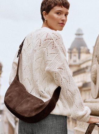 Simons Womens Minimalist suede half-moon hobo bag Exclusive collection from Italy