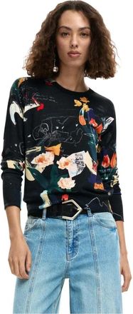Desigual Printed Lange Mouw Ronde Hals Truien - Dames - Ronde hals truien - Zwart - S - Linnen - Truien & Vesten