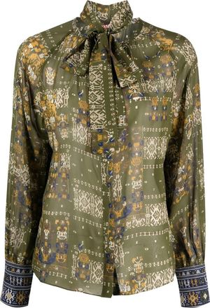 Max Mara neck tie abstract-print shirt - women - Acetate/Silk/Polyamide/Silk - 44 - Green