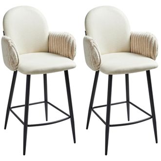 Beliani Beliani - Conjunto De 2 Sillas De Bar Patas De Hierro Tapicer&iacute;a De Tela Con Reposabrazos De Terciopelo Beige Claro Amity