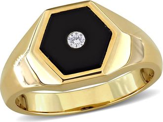Amour 2 1/10ct TGW Black Onyx and Diamond Accent Hexagon Ring in Yellow Plated Sterling Silver