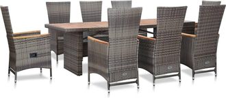 vidaXL Set De Comedor De Jard&iacute;n 9 Pzas Y Cojines Rat&aacute;n Sint&eacute;tico Gris Vidaxl