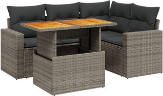 vidaXL Vidaxl - Juego De Sof&aacute;s Jard&iacute;n Con Cojines 5 Pzas Rat&aacute;n Sint&eacute;tico Gris