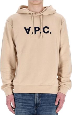 A.P.C. Beige Katoenen Sweatshirt met Centraal Logo - Heren - Hoodies - Beige - XL - Katoen - Hoodies & sweatvesten