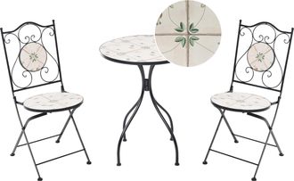 Beliani Conjunto De Balc&oacute;n De Estilo Hierro Forjado Plegable Con Azulejos De Mosaico Cer&aacute;mico Negro Carona