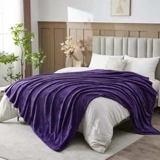 OEM Manta Extra Suave Tama&ntilde;o Queen, Color Morado Oscuro, Franela Sedosa De Primera Calidad, Estampado De Hojas, Manta Ligera, Apta Para Todas Las Estacion