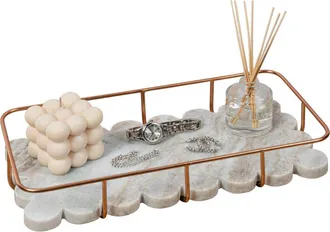 Happimess Monarch Modern Industrial Metal/Marble Scalloped Base Vanity Tray in Beige Marble/rose Gold at Nordstrom