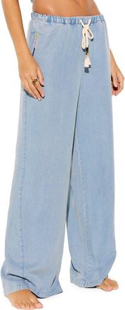 Spiritual Gangster Toluca Tie Waist Wide Leg Chambray Pants in Sunbleached Chambray at Nordstrom, Size X-Large