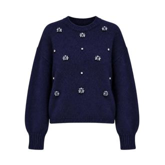 Nenette Maglia Girocollo con Applicazioni Gioiello - - Knitwear - Donna - Blu - M