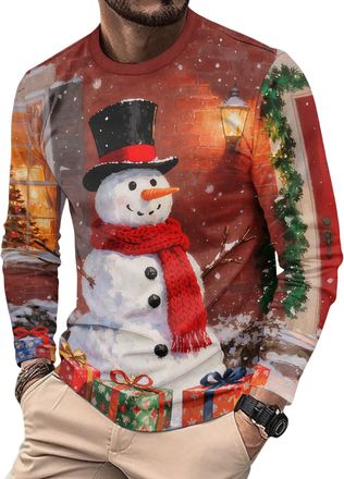 Generic Mens Christmas Long Sleeve T-Shirts Funny Xmas Holiday Printed Tops Vacation Christmas Shirt Crewneck Tees (UK, Alpha, XL, Regular, Regular, 21)