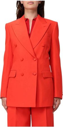Brioni Double-Breasted Blazer Jasje met Reverskraag en Klepzakken - Dames - Blazers - Rood - S - Leer - Jassen