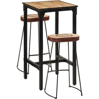 vidaXL 3 Piece Bar Set Solid Rough Wood Mango and Metal Vidaxl