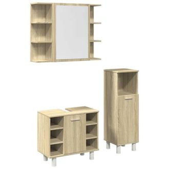Berkfield Home 3 Piece Bathroom Furniture set Sonoma Oak Engineered Wood in Light Tan