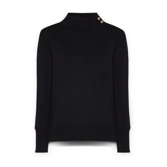 Elena Miro Gebreide trui met knopen - Dames - Coltruien - Zwart - S - Polyester - Truien & Vesten