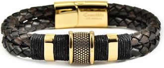 Crucible Jewelry Crucible Los Angeles Dark Brown Leather and Gold IP Stainless Steel Beads