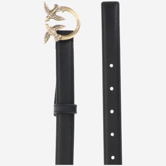 Pinko Leather with Love Birds Buckle Belt - Black