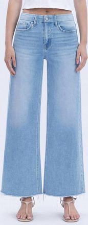 Flying Monkey High Rise Seamless Waistband Raw Hem Wide Leg Jeans In Blue