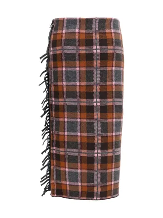 Guest In Residence Tartan Fringed Midi Wrap Skirt - Multicolor