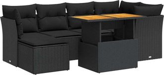 vidaXL Set De Sof&aacute;s De Jard&iacute;n 7 Pzas Con Cojines Rat&aacute;n Sint&eacute;tico Negro Vidaxl