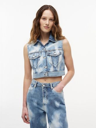 Tommy Hilfiger Womens Tommy Jeans Cropped Denim Vest - Blue - XS