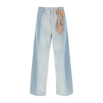 Marni Straight Jeans, male, Blue, Size: W32 Pleats Foulard Trousers