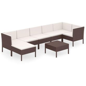 vidaXL 8 Pcs Garden Lounge Set Con Coj&iacute;n Mimbre Pe Brown