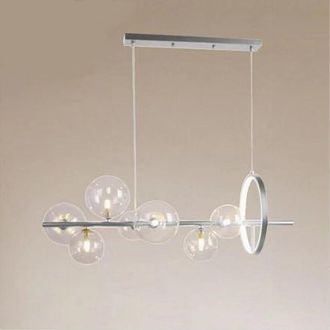 Trade Shop Trade Shop Traesio - Trade Shop - Lampadario Moderno A Sospensione Argento 7 Sfere G9 Bolle In Vetro Con Cerchio 71690