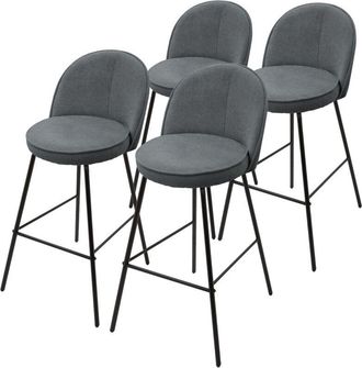 ML Design Ml-design 4x Taburetes De Bar Antracita Con Tapizado De Tela, 75cm, Sillas Con Estructura Met&aacute;lica, Asientos De Cocina Con Respaldo Y Reposap&iacute;es, Sill