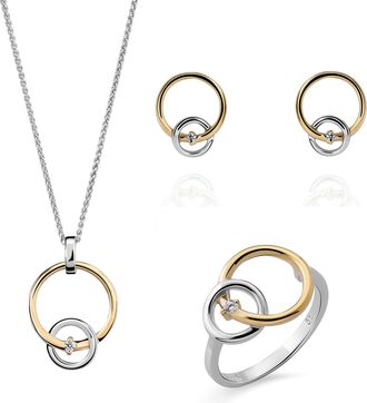 Orphelia Antoine Womens 925 Sterling Silver Set: Necklace + Earrings + Ring - Silver/Gold SET-7503/1 - Silver & Gold - Size O 1/2