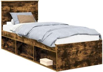 vidaXL Bed Frame with Headboard Smoked Oak 75 x 190 cm Solid Pine Wood vidaXL