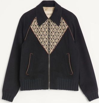 Valentino Bomber Valentino In Drap Di Lana E Cashmere Con V Intarsiata Con Motivo Jacquard Toute La V Uomo NERO 44